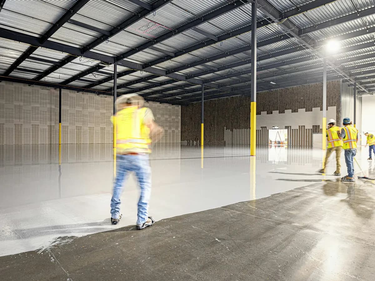 Burnishing machine working on a concrete floor