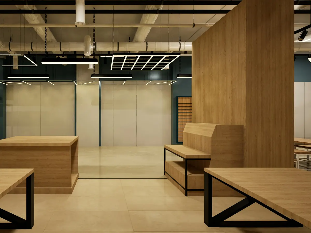 Polished concrete floor detail in a commercial space
